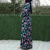 Etniska kläder Patchwork Fashion Muslim Maxi Dresses For Women Crew Neck Full Sleeve Robe Floral Printed Swing Dress 2022 Abayas Senaste