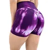 Women's Tie-dye Print Workout Yoga Shorts Summer High Waist Booty Leggings Running Training Gym Wear Sportswear N4