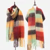 Designer Scarf Cashmere Thickened Shawl Scarves For Women Stylish Fringed Neck Rainbow Winter Warm Plaid Scarf Wraps Y220812