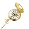 Карманные часы Большой золотой толстой цепной цепь плотный цветочный полый ночной световой часы древний римский текст механический 8931
