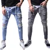 Ripped jeans män 2022 Fashion Slim Fit Destroyed Frayed Gray Skinny Jeans Man Casual Knee Hole Distressed Denim Pencil Byxor