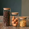 Boîtes empilables de cuisine Conteneurs de bocaux de stockage de nourriture en verre transparent avec couvercle en bambou hermétique pour bonbons