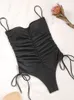 Puste stroje kąpielowe kobiety jedno ramię w stroju kąpielowym Kobieta Czarna Monokini Solidna kostium kąpielowy letni garnitur 220505