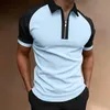 Men's Polos Men High Quality Exercise Shirts Casual Patchwork Breathe Freely Shirt Short Sleeve Turn-Down Collar Zipper Tops 2022Men's Men's