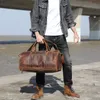 Duffel Bags Erkekler Vintage Taşıma Seyahat Bagaj Tam Tahıl Deri Holdall Hafta Sonu Büyük Kapasite Gece Omuz Bagdufel