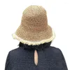 Cappelli a tesa larga Cappello estivo in paglia da donna Lavorato all'uncinetto lavorato a maglia ondulato Protezione solare Hoilday Berretto da spiaggia Cappello da sole Largo