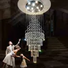 Lampes suspendues gouttes de cristal pour lustres lustre de cage d'escalier finition chromée longue salle à manger haut plafond lustre pendentif