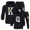 Chándales de los hombres Amante de la moda Pareja Sportwear Set KING QUEEN Impreso con capucha Ropa 2PCS Set Sudadera con capucha y pantalones Tallas grandes Sudaderas con capucha Mujer 220826