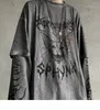 Punk Unisex T Gömlek Streetwear Serin Patchwork Tshirt Harajuku Yaz Tops Tees Bahar Uzun Kollu Yüksek Sokak Gevşek Japonya Tarzı 220411