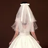 white Bridal Veils Unique Wedding Hair Accessories Bowknot Ribbon Short Tulle Cut Edge Veils