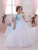 Abiti da ragazza 2022 Azzurro principessa mezza manica fiore ragazza spettacolo abiti da festa per bambini per abito da ballo di nozze di compleanno