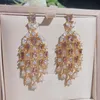 Dangle żyrandol luksus przesadzony biżuteria imprezowa srebrna kolor fioletowy morganit frędzle długie kolczyki dla kobiet biżuteria bankietowa