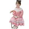 Dress Full Sleeve Solid Peter Pan Collar Lace Knee Length Cotton Casual New Fashion Sweet Spring Autumn Kids Fit for Girls G220428