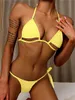 Maillot de bain femme été maillot de bain bandeau maillot de bain maillot de bain string brésilien Sexy Micro Bikini femmes solide jaune découpé soutien-gorge Push Up
