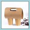 Disposable Kraft Paper Cup Base Holder With Handle Eco Friendly Coffee Milk Tea Cups Tray Takeaway Drink Packaging Sn2520 Drop Delivery 2021
