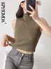 KPYTOMOA Damesmode Gemonteerde Basic Ribbed Knit Tank Tops Vintage Hoge Hals Mouwloze Vrouwelijke Camis Chic Vest Top Mujer 220316