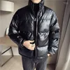 Parkas en duvet pour hommes automne hiver veste en cuir PU rembourré en coton décontracté Slim Bomber hommes chaud Parka hommes vestes et manteaux Kare22