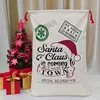 Snabbt skepp 2022 Julpresentväskor Santa Sack DrawString Bag Canvas Stor organisk tung med Reindeers Santa Claus