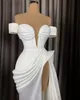 Sexy White Evening Dresses Long Off Shoulder Satin With High Slit Arabic African Women Formal Party Gowns Prom Dress Bc11985