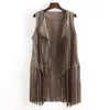 Women s Fringed Vest Jacket Fashion Fall Winter Suede Ethnic Sleeveless Cardigan Vintage Faux Tassel Coat Coffee 220817