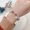 Pärlsträngar fjärilshänge lila rosa crystal naturliga sötvatten pärlor armband för kvinnor flickor mode smycken ybr483beaded lars22