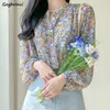 Camisas femininas lazer imprimido floral solto chiffon elegante tops blusps
