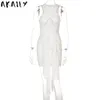 Akaily Autumn Sexy White Dresses For Women Bandage Ruched Orange Mini Dress Ladie Sleeveless Bodycon Dress Club Rave Outfit 220527