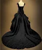 2022 Retro Gothic Black A Line Wedding Dresses Long Bridal Formal Gowns Lace Appliques Beads Vintage Straps Country Chapel Bride Dress Plus Size Vestidos De Novia