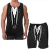 Men's Tracksuits Summer Funny Print Men Tank Tops Women TUXEDO Beach Shorts Sets Fitness Vest