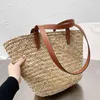 Paille fourre-tout plage panier vacances femmes tissé sac à main été sacs à bandoulière en cuir concepteur bandoulière femme haute capacité seau 220412