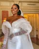 Simple Satin Mermaid Wedding Dress with Removable Long Sleeve Couture Plus Size Beads Bride Party Dress Celebrity Bridal Gowns236a