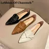 Leshion von Chanmeb 2021 neueste weiche natürliche Kuh Echtes Leder flacher Schuhe Frauen speicherte Zehen süße Bogenknoten-Laibers Espadrilles 220627