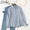 HSA Women Spring Summer Blouses Shirts Buttons Chic Vintage Oversize Office Korean Style Lady Wild Gauze Tops 210716