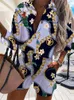 Women's Tracksuits Summer Casual Fashion Chain Print Two Piece Sets Womens Outfits Shirt Top Mini Shorts Suit 2 Ladies Set For Women 2022Wom