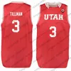 Custom Utes Basketball Kuzma #2 Sedrick Barefield 3 Donnie Tillman 11 Oba Gach 20 Timmy Allen 21 Riley Battin Red Black White Jersey