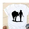 Camiseta de los años 90 con diseño de caballo de acuarela para mujer, ropa informal de tendencia para mujer, camisetas gráficas de manga corta para verano, ropa femenina