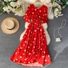 Slim Vintage Love Heart Print V Bandage Sukienka Summer Midi Long Party Women High Tase Vestido de Festa Elegant 220613