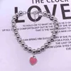 Classic S925 Silver Female Bracelets Enamel Blue Red Pink Heart Pendant Bead Bracelet Christmas Gift Designer Jewelry Y220622253K