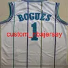 Män Vintage Basket Alonzo Mourning Jersey 33 Tyrone muggsy Bogues 1 Larry Johnson 2 Retro Grön Vit Lila Team Color S-XXL