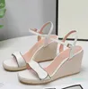 Women's leather platform espadrille sandals Designer Wedge 8-13cm High Heels Adjustable ankle strap sandal Summer Sexy