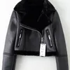 FTLZZ hiver marron veste en simili cuir fausse fourrure chaud manteau court Biker Streetwear cuir Moto veste Faux agneau cuir vestes 220815