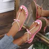 Sandalen lente/zomer string plat bodem parel boog decoratie elastische riem strand flipsandals