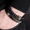 Luxo 3 pçsset crânio charme preto ouro pulseira de aço inoxidável esmalte número romano pulseiras europa moda casal jóias 22079584794