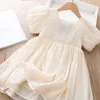 Kids Princess Vestidos Buff Manga Bow Backless Boutique Roupas para Meninas Party Aniversário Menina Vestido Verão Moda Traje 220422