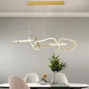 Lampadario a led dal design moderno e creativo, lampada da sala da pranzo in oro, lampada a sospensione di lusso, lampade ad anello con isola da cucina