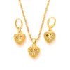 3 D coeur forme boucle d'oreille pendentif collier ensemble 14k jaune fin solide or sur bijoux femmes dubaï