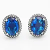 Pretty Women Blue Statement Halo Stud Earrings Authentic 925 Sterling Silver Original box for Pandora Wedding Jewelry Earring set
