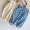 Baby Girls High Waist Jeans Kids Pants Ivory Jeans Pants For 0-4Y Girls Trousers Baby Girl Clothes Kids Pants 220803