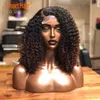 黒人女性のためのgluelless afro kinky curly wig humbre hair s 4x4レース閉鎖ボブレミー250％密度プリック220707