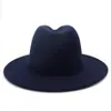 British Style Navy Blue Red Patchwork Felt Jazz Hat Cap Men Women Flat Brim Wool Blend Fedora Hats Panama Trilby Vintage Hat307B
